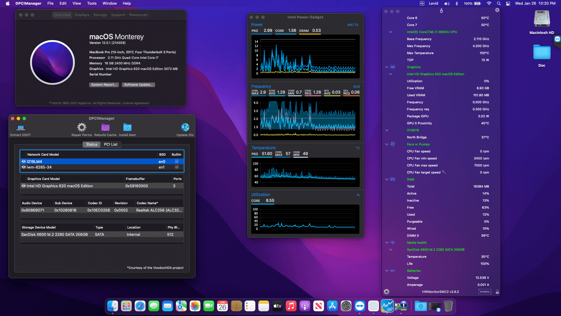 Success Hackintosh macOS Monterey 12.0.1 Build 21A559 in Dell Latitude 7390